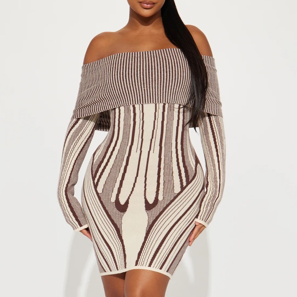Off the Shoulder Long Sleeve Sweater Mini Dress